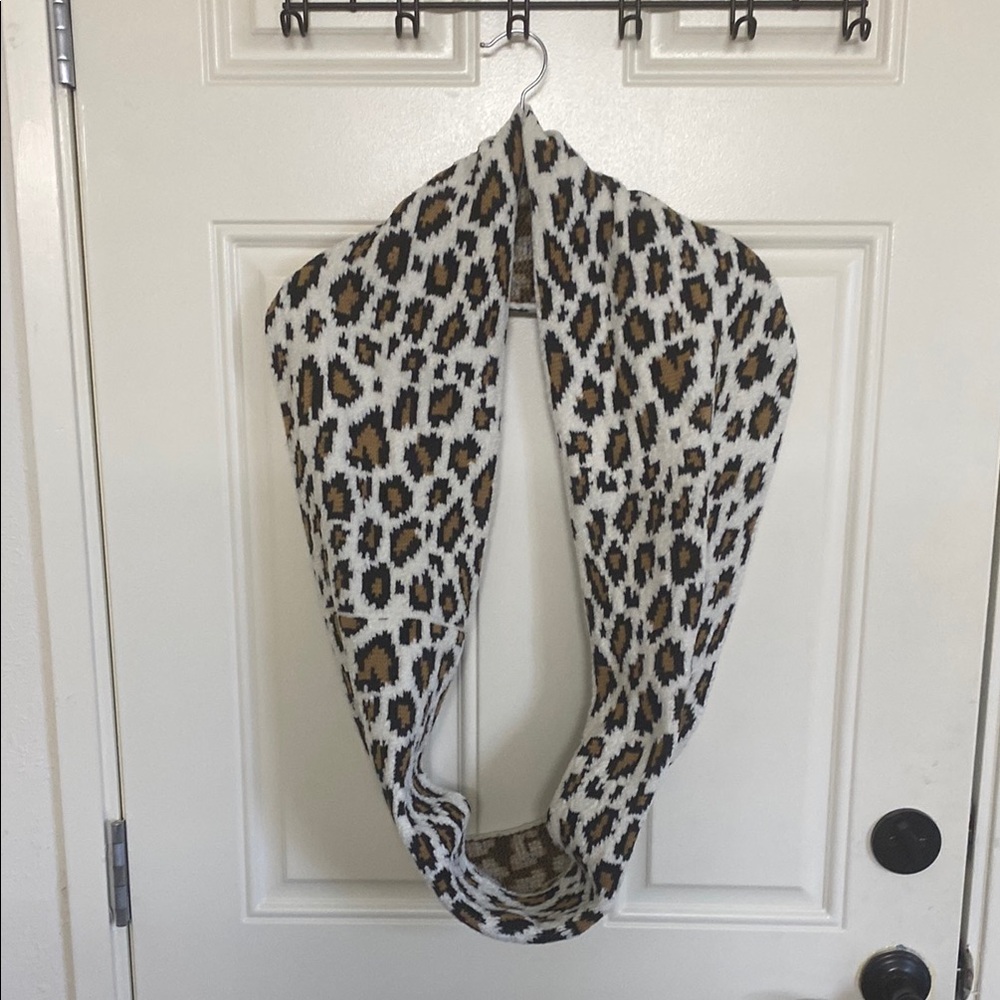 Nine West Infinity Scarf in Black and White with Leopard Print
